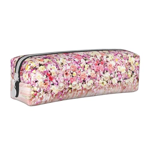 NBHDZENGW Federmäppchen aus Leder mit Blumenmuster und glattem Reißverschluss, stilvoll, langlebig, Reißverschlusstasche für Schule, Büro, Reisen, leicht, Volldruck-Schreibwarenhalter, weiß von NBHDZENGW