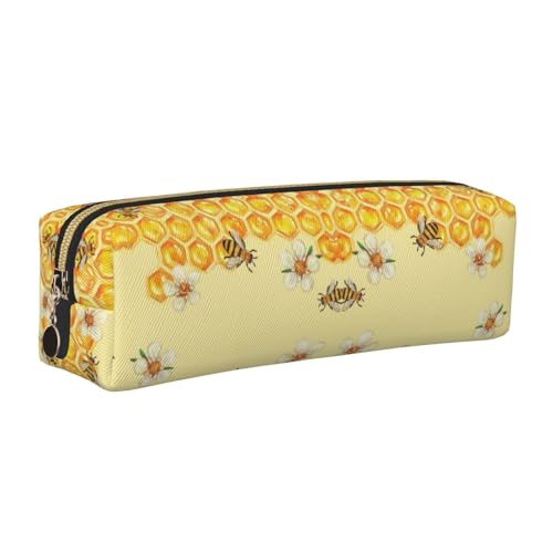 NBHDZENGW Federmäppchen aus Leder mit Blumenmuster und glattem Reißverschluss, stilvolle, langlebige Reißverschlusstasche für Schule, Büro, Reisen, leicht, Volldruck-Schreibwarenhalter, gold von NBHDZENGW