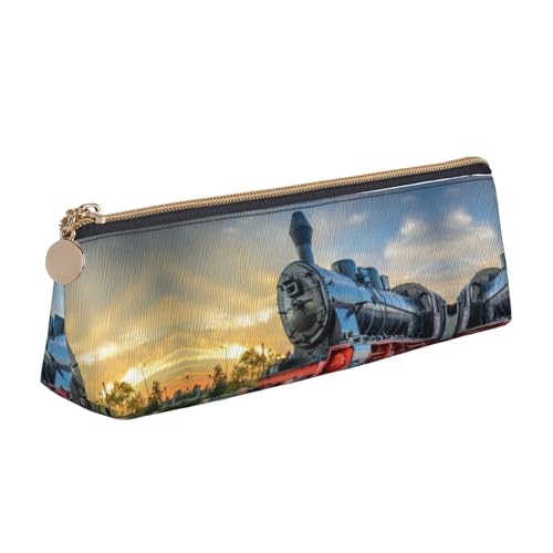 NBHDZENGW Federmäppchen aus Leder mit Dampfzug und glattem Reißverschluss, stilvoll, langlebig, für Schule, Büro, Reisen, leicht, Volldruck-Schreibwarenhalter von NBHDZENGW