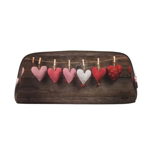 NBHDZENGW Federmäppchen aus Leder mit Herzen, niedliches Leder-Federmäppchen mit glattem Reißverschluss, stilvolle langlebige Tasche für Schule, Büro, Reisen, leicht, Volldruck-Schreibwarenhalter von NBHDZENGW