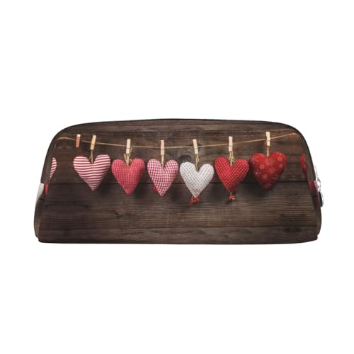 NBHDZENGW Federmäppchen aus Leder mit Herzen, niedliches Leder-Federmäppchen mit glattem Reißverschluss, stilvolle langlebige Tasche für Schule, Büro, Reisen, leicht, Volldruck-Schreibwarenhalter von NBHDZENGW