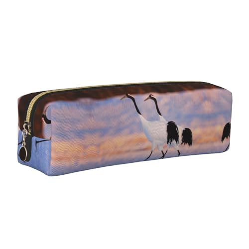 NBHDZENGW Federmäppchen aus Leder mit Kranichmuster und glattem Reißverschluss, stilvolle, langlebige Reißverschlusstasche für Schule, Büro, Reisen, leicht, Volldruck-Schreibwarenhalter, gold von NBHDZENGW