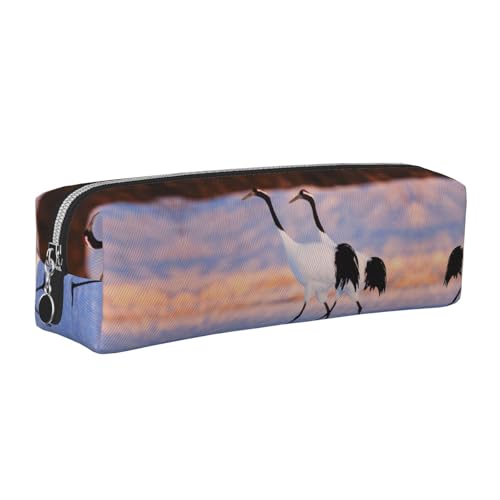 NBHDZENGW Federmäppchen aus Leder mit Kranichmuster und glattem Reißverschluss, stilvolle, langlebige Reißverschlusstasche für Schule, Büro, Reisen, leicht, Volldruck-Schreibwarenhalter, weiß von NBHDZENGW