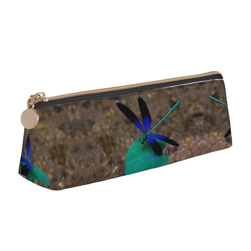 NBHDZENGW Federmäppchen aus Leder mit Libellen-Motiv, mit glattem Reißverschluss, stilvoll, langlebig, für Schule, Büro, Reisen, leicht, Volldruck, Schwarz von NBHDZENGW