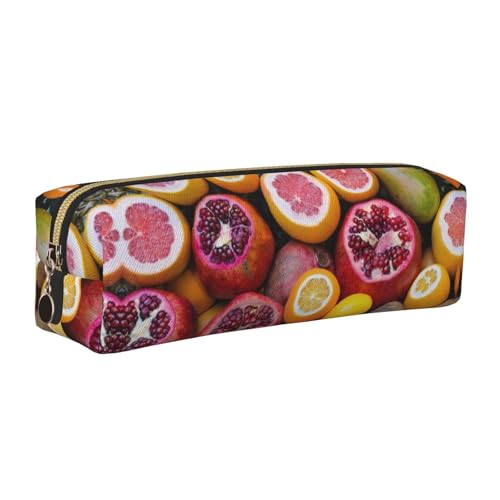 NBHDZENGW Federmäppchen aus Leder mit Obstbild, glatter Reißverschluss, stilvoll, langlebig, Reißverschlusstasche für Schule, Büro, Reisen, leicht, Volldruck, Schreibwarenhalter, gold, Einheitsgröße von NBHDZENGW