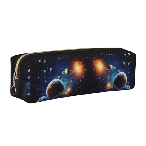 NBHDZENGW Federmäppchen aus Leder mit Planeten, Sternen und Milchstraße, glatter Reißverschluss, stilvolle, langlebige Reißverschlusstasche für Schule, Büro, Reisen, leichtes von NBHDZENGW