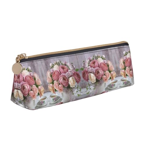 NBHDZENGW Federmäppchen aus Leder mit Rosenblüten und glattem Reißverschluss, stilvoll, langlebig, für Schule, Büro, Reisen, leicht, Volldruck, Schreibwarenhalter von NBHDZENGW