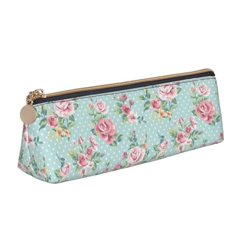 NBHDZENGW Federmäppchen aus Leder mit Rosenblüten und glattem Reißverschluss, stilvoll, langlebig, für Schule, Büro, Reisen, leicht, Volldruck, Schreibwarenhalter von NBHDZENGW