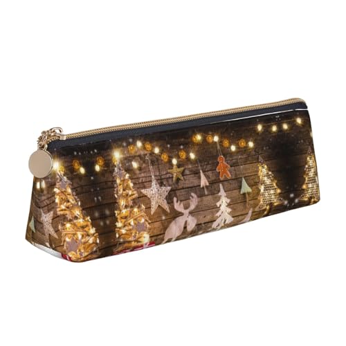 NBHDZENGW Federmäppchen aus Leder mit Weihnachtsbäumen und Hirsch, mit glattem Reißverschluss, stilvoll, langlebig, für Schule, Büro, Reisen, leicht, Volldruck, Schreibwarenhalter von NBHDZENGW