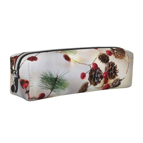 NBHDZENGW Federmäppchen aus Leder mit Weihnachtsdekoration, mit glattem Reißverschluss, stilvolle, langlebige Reißverschlusstasche für Schule, Büro, Reisen, leicht, Volldruck-Schreibwarenhalter von NBHDZENGW