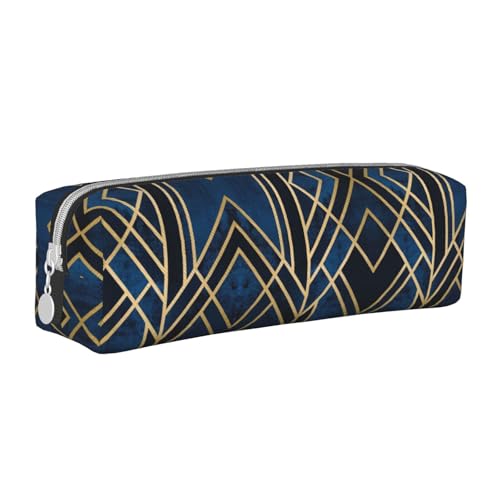 NBHDZENGW Federmäppchen aus Leder mit abstraktem geometrischem Streifen, glatter Reißverschluss, stilvolle, langlebige Reißverschlusstasche für Schule, Büro, Reisen, leicht von NBHDZENGW