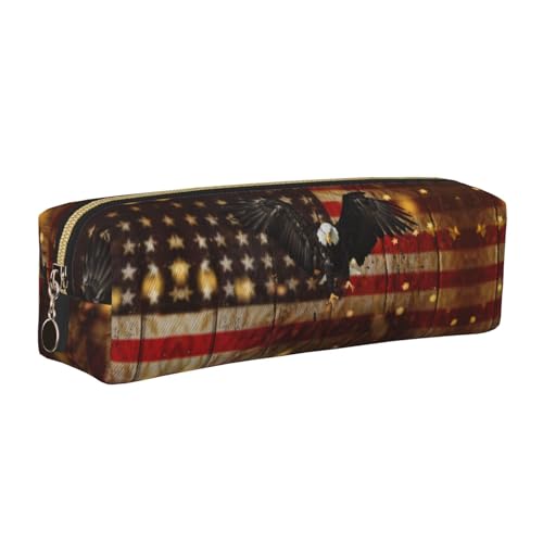 NBHDZENGW Federmäppchen aus Leder mit amerikanischer Flagge und Sternen und glattem Reißverschluss, stilvolle, langlebige Reißverschlusstasche für Schule, Büro, Reisen, leicht von NBHDZENGW