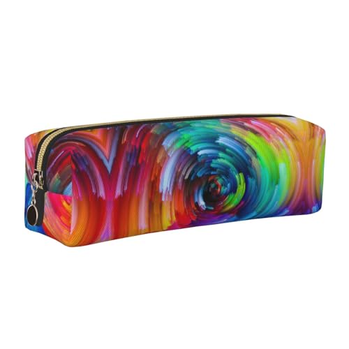 NBHDZENGW Federmäppchen aus Leder mit buntem Regenbogen-Spiralmuster und glattem Reißverschluss, stilvolle, langlebige Reißverschlusstasche für Schule, Büro, Reisen, leicht von NBHDZENGW