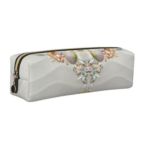 NBHDZENGW Federmäppchen aus Leder mit bunten Muscheln und Muscheln mit glattem Reißverschluss, stilvolle, langlebige Reißverschlusstasche für Schule, Büro, Reisen, leichtes von NBHDZENGW