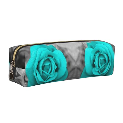 NBHDZENGW Federmäppchen aus Leder mit glattem Reißverschluss, stilvoll, langlebig, Reißverschlusstasche für Schule, Büro, Reisen, leicht, Volldruck, Blau, gold, Einheitsgröße, Taschen-Organizer von NBHDZENGW