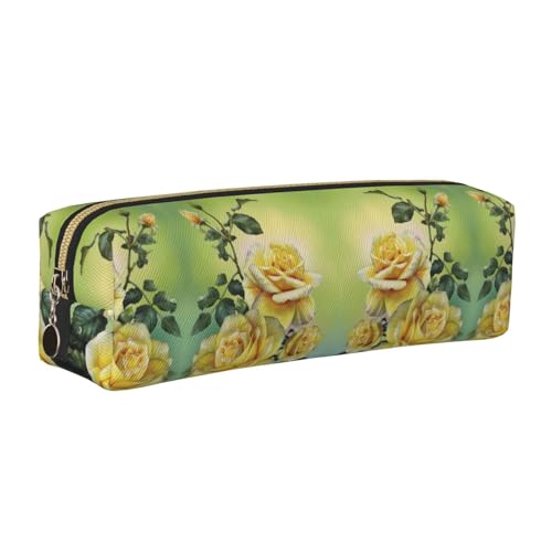 NBHDZENGW Federmäppchen aus Leder mit glattem Reißverschluss, stilvoll, langlebig, Reißverschlusstasche für Schule, Büro, Reisen, leicht, Volldruck, Gelb, gold, Einheitsgröße, Taschen-Organizer von NBHDZENGW