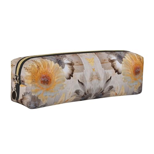 NBHDZENGW Federmäppchen aus Leder mit glattem Reißverschluss, stilvoll, langlebig, Reißverschlusstasche für Schule, Büro, Reisen, leicht, Volldruck, Hellgelb, gold, Einheitsgröße, Taschen-Organizer von NBHDZENGW