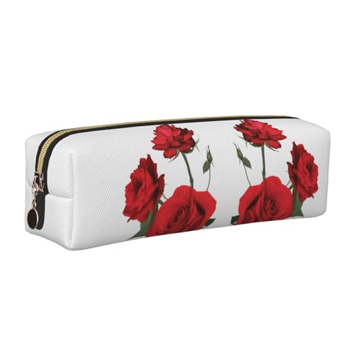 NBHDZENGW Federmäppchen aus Leder mit glattem Reißverschluss, stilvoll, langlebig, Reißverschlusstasche für Schule, Büro, Reisen, leicht, Volldruck, Rot, gold, Einheitsgröße, Taschen-Organizer von NBHDZENGW