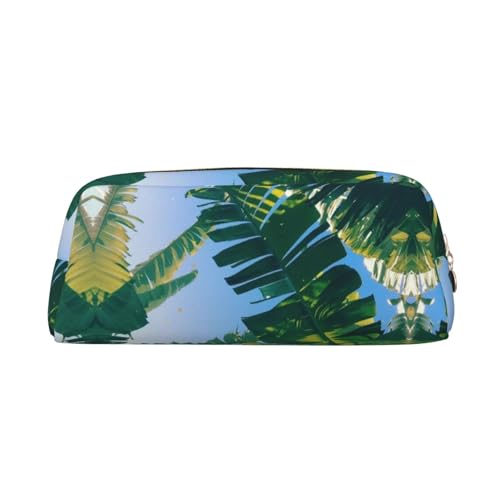 NBHDZENGW Federmäppchen aus Leder mit glattem Reißverschluss, stilvoll, langlebig, für Schule, Büro, Reisen, leicht, Volldruck-Schreibwarenhalter, Bananenblatt, gold, Einheitsgröße, Taschen-Organizer von NBHDZENGW