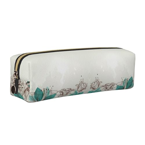 NBHDZENGW Federmäppchen aus Leder mit glattem Reißverschluss, stilvolle, langlebige Reißverschlusstasche für Schule, Büro, Reisen, leicht, Volldruck, Blaugrün, gold, Einheitsgröße, Taschen-Organizer von NBHDZENGW