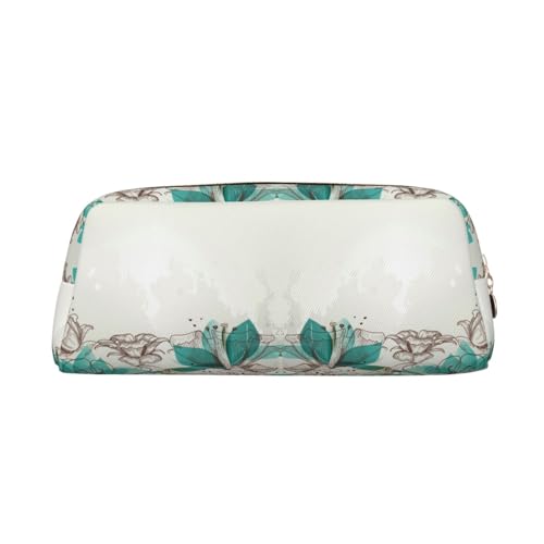 NBHDZENGW Federmäppchen aus Leder mit glattem Reißverschluss, stilvolle langlebige Tasche für Schule, Büro, Reisen, leicht, Volldruck, Blaugrün, gold, Einheitsgröße, Taschen-Organizer von NBHDZENGW