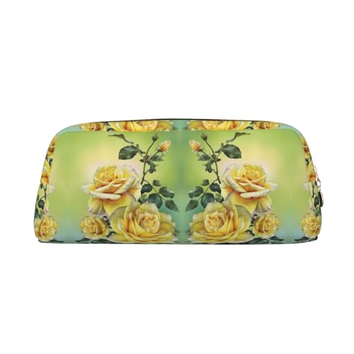 NBHDZENGW Federmäppchen aus Leder mit glattem Reißverschluss, stilvolle und langlebige Tasche für Schule, Büro, Reisen, leicht, Volldruck, Gelb, gold, Einheitsgröße, Taschen-Organizer von NBHDZENGW