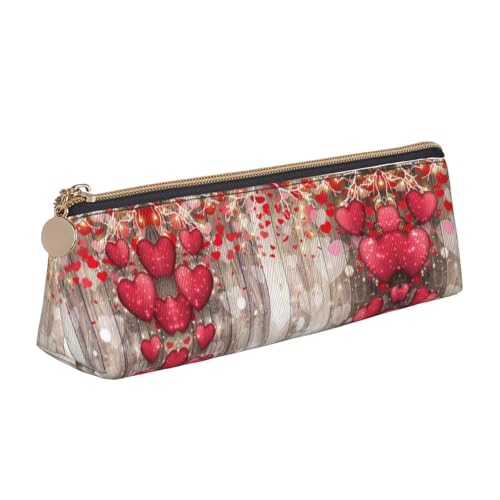 NBHDZENGW Federmäppchen aus Leder mit niedlichem Dreieck, mit glattem Reißverschluss, stilvoll, langlebig, für Schule, Büro, Reisen, leicht, Volldruck, Rot von NBHDZENGW