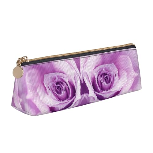 NBHDZENGW Federmäppchen aus Leder mit niedlichem Dreieck, mit glattem Reißverschluss, stilvoll, langlebig, für Schule, Büro, Reisen, leicht, Volldruck, Violett von NBHDZENGW