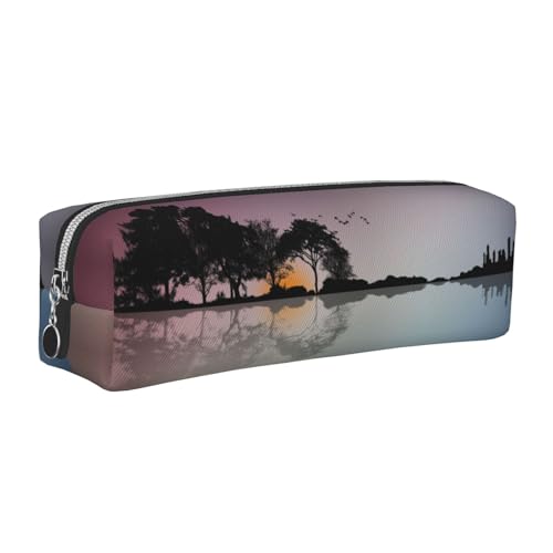 NBHDZENGW Federmäppchen aus Leder mit reflektierendem Gitarren-Motiv, mit glattem Reißverschluss, stilvoll, langlebig, Reißverschlusstasche für Schule, Büro, Reisen, leicht von NBHDZENGW