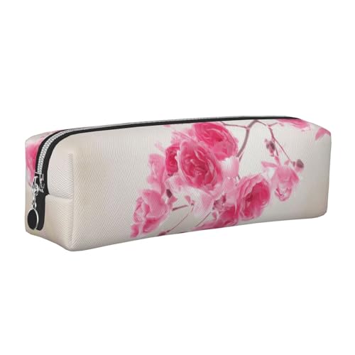 NBHDZENGW Federmäppchen aus Leder mit rosa Blumen, glatter Reißverschluss, stilvoll, langlebig, Reißverschlusstasche für Schule, Büro, Reisen, leicht, Volldruck, Schreibwarenhalter, weiß von NBHDZENGW