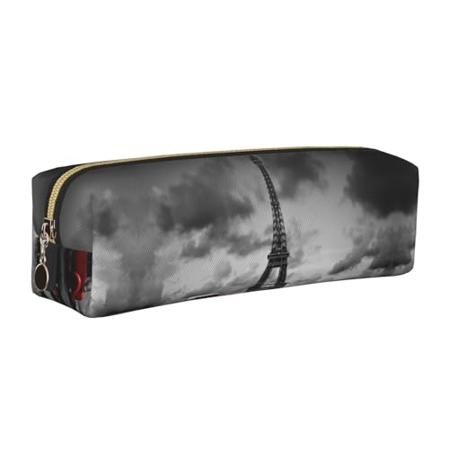 NBHDZENGW Federmäppchen aus Leder mit rotem Auto vor dem Eiffelturm, mit glattem Reißverschluss, stilvolle, langlebige Reißverschlusstasche für Schule, Büro, Reisen, leicht von NBHDZENGW