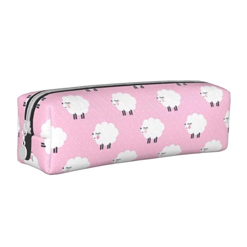 NBHDZENGW Federmäppchen aus Schafsleder, mit glattem Reißverschluss, stilvoll, langlebig, Reißverschlusstasche für Schule, Büro, Reisen, leicht, Volldruck, Schreibwarenhalter, Rosa, weiß von NBHDZENGW