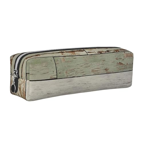 NBHDZENGW Federmäppchen aus altem Holz mit glattem Reißverschluss, stilvolle, langlebige Reißverschlusstasche für Schule, Büro, Reisen, leicht, Volldruck-Schreibwarenhalter, silber, Einheitsgröße von NBHDZENGW