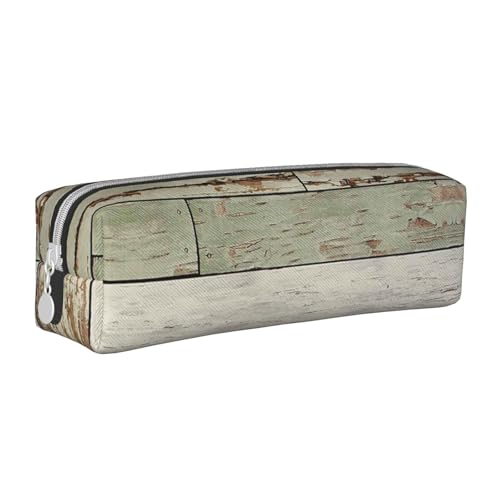 NBHDZENGW Federmäppchen aus altem Holz mit glattem Reißverschluss, stilvolle, langlebige Reißverschlusstasche für Schule, Büro, Reisen, leicht, Volldruck-Schreibwarenhalter, weiß, Einheitsgröße von NBHDZENGW