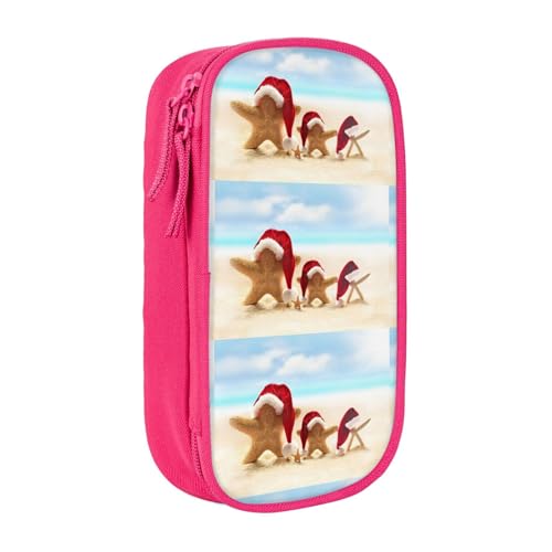 NBHDZENGW Federmäppchen mit Aufschrift "Merry Christmas Beach", großes Fassungsvermögen, doppellagig, bedruckt, strapazierfähiges Polyester, Organizer für Schule, Büro, Reisen, Kunstbedarf, Make-up NBHDZENGW Federmäppchen mit Aufschrift "Merry Christmas Beach", großes Fassungsvermögen, doppellagig, bedruckt, strapazierfähiges Polyester, Organizer für Schule, Büro, Reisen, Kunstbedarf, Make-up von NBHDZENGW