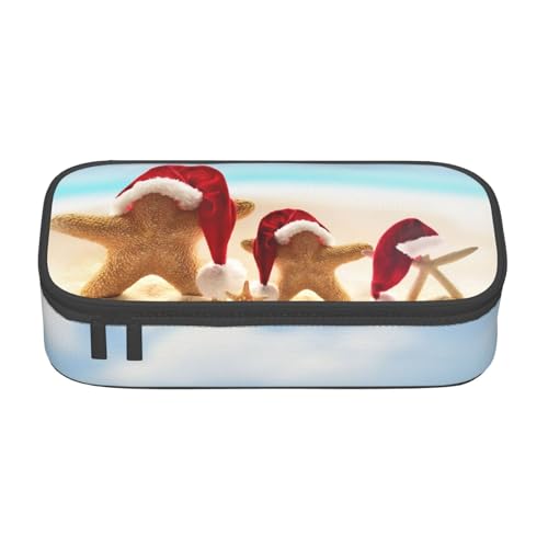 NBHDZENGW Federmäppchen mit Aufschrift "Merry Christmas Beach", großes Fassungsvermögen, mehrere Fächer, Schreibwaren, Kulturbeutel für Schule, Büro, Reisen, strapazierfähiges Polyester (stilvolles von NBHDZENGW