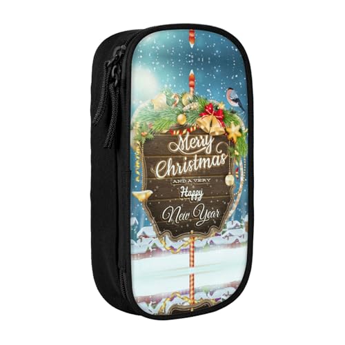 NBHDZENGW Federmäppchen mit Aufschrift "Merry Christmas Bird", großes Fassungsvermögen, doppellagig, bedruckt, strapazierfähiges Polyester, Organizer für Schule, Büro, Reisen, Kunstbedarf, Make-up von NBHDZENGW