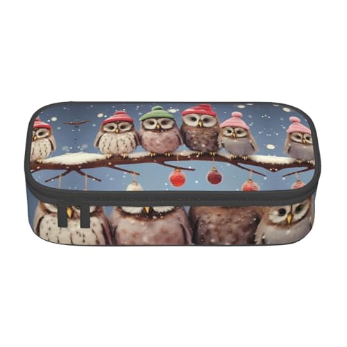 NBHDZENGW Federmäppchen mit niedlichem Weihnachts-Eulen auf Ast, großes Fassungsvermögen, mehrere Fächer, Schreibwaren, Kulturbeutel für Schule, Büro, Reisen, strapazierfähiges Polyester (stilvolles von NBHDZENGW