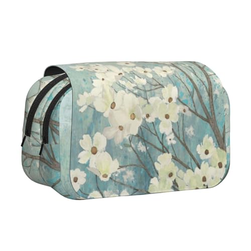 NBHDZENGW Federmappe mit Blumenblüten, doppelschichtiges Federmäppchen, großes Fassungsvermögen, hochwertiges Polyestergewebe, vollständiges Druck-Design, ideal für Schule, Reisen von NBHDZENGW