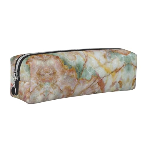 NBHDZENGW Goldenes Marmorleder-Federmäppchen mit glattem Reißverschluss, stilvolle, langlebige Reißverschlusstasche für Schule, Büro, Reisen, leicht, Volldruck-Schreibwarenhalter, silber von NBHDZENGW