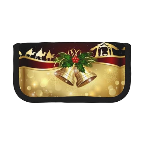 NBHDZENGW Großes Federmäppchen aus Segeltuch, Motiv: Weihnachtskamel in der Ferne, Make-up-Tasche, Organizer, Premium-Reißverschlusstasche mit Netztasche, Color-Block-Design (schwarzer Rand), für von NBHDZENGW