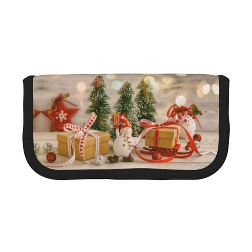 NBHDZENGW Großes Federmäppchen aus Segeltuch für Weihnachten, Make-up-Tasche, Organizer, Premium-Reißverschlusstasche mit Netztasche, Color-Block-Design (schwarzer Rand), für Schule, Reisen von NBHDZENGW