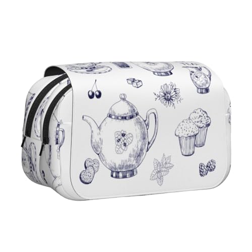 NBHDZENGW Handgezeichnete Teekannen und Tassen, Doppelschicht-Federmäppchen, großes Fassungsvermögen, hochwertiges Polyestergewebe, Volldruck-Design, ideal für Schule, Reisen NBHDZENGW Handgezeichnete Teekannen und Tassen, Doppelschicht-Federmäppchen, großes Fassungsvermögen, hochwertiges Polyestergewebe, Volldruck-Design, ideal für Schule, Reisen von NBHDZENGW