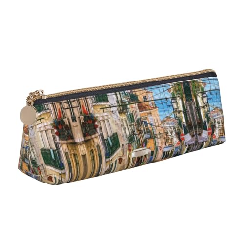 NBHDZENGW Lissabon Tram Federmäppchen aus Leder mit glattem Reißverschluss, stilvoll, langlebig, für Schule, Büro, Reisen, leicht, Volldruck, Schreibwarenhalter von NBHDZENGW