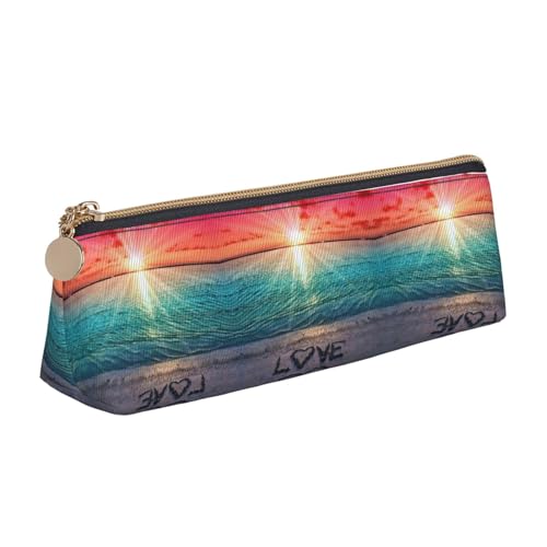 NBHDZENGW Love Beach Federmäppchen aus Leder mit glattem Reißverschluss, stilvoll, langlebig, für Schule, Büro, Reisen, leicht, Volldruck-Schreibwarenhalter von NBHDZENGW