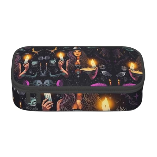 NBHDZENGW Magic Witch Witchcraft Bohemian Drawing Large Capacity Pencil Case,Multi-Fach Stationery Toiletry Bag for School,Office,Travel-Durable Polyester (Stylish Printed Design) von NBHDZENGW