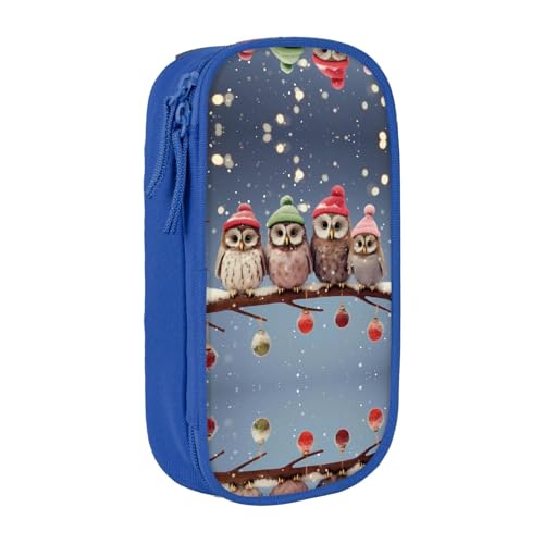 NBHDZENGW Niedliche Weihnachts-Eulen auf Ast, großes Fassungsvermögen, doppellagiges Federmäppchen, individuell bedruckt, strapazierfähiges Polyester, Organizer für Schule, Büro, Reisen, Kunstbedarf von NBHDZENGW