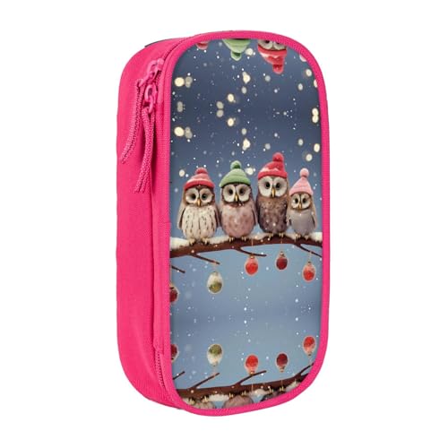 NBHDZENGW Niedliche Weihnachts-Eulen auf Ast, großes Fassungsvermögen, doppellagiges Federmäppchen, individuell bedruckt, strapazierfähiges Polyester, Organizer für Schule, Büro, Reisen, Kunstbedarf von NBHDZENGW