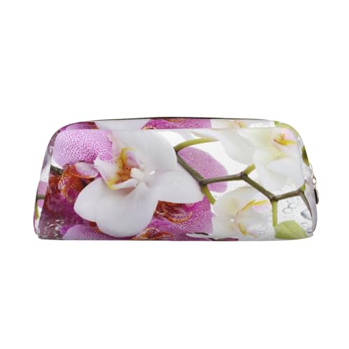 NBHDZENGW Niedliches Leder-Federmäppchen mit glattem Reißverschluss, stilvolle, langlebige Tasche für Schule, Büro, Reisen, leicht, Volldruck, Rosa und Blume, gold, Einheitsgröße, Taschen-Organizer von NBHDZENGW