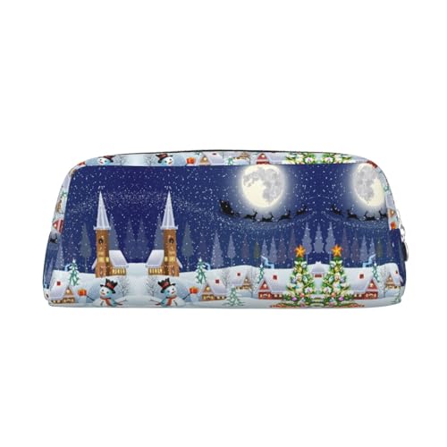 NBHDZENGW Niedliches Weihnachts-Federmäppchen aus Leder mit glattem Reißverschluss, stilvolle, langlebige Tasche für Schule, Büro, Reisen, leicht, Volldruck-Schreibwarenhalter, silber, Einheitsgröße von NBHDZENGW